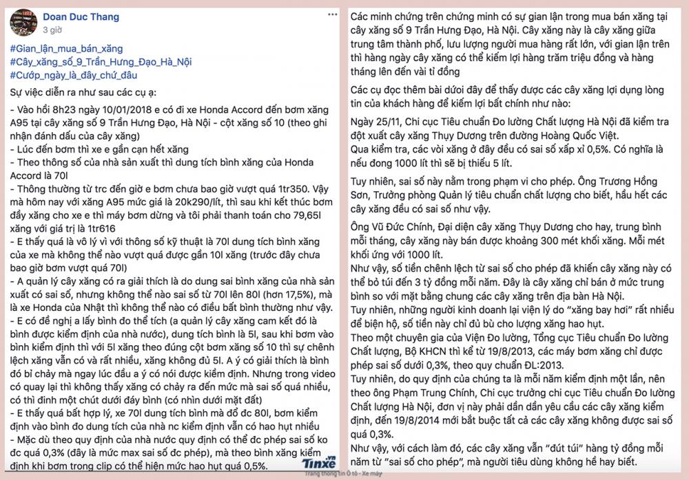 thông tin khách hàng tố cây xăng gian lận