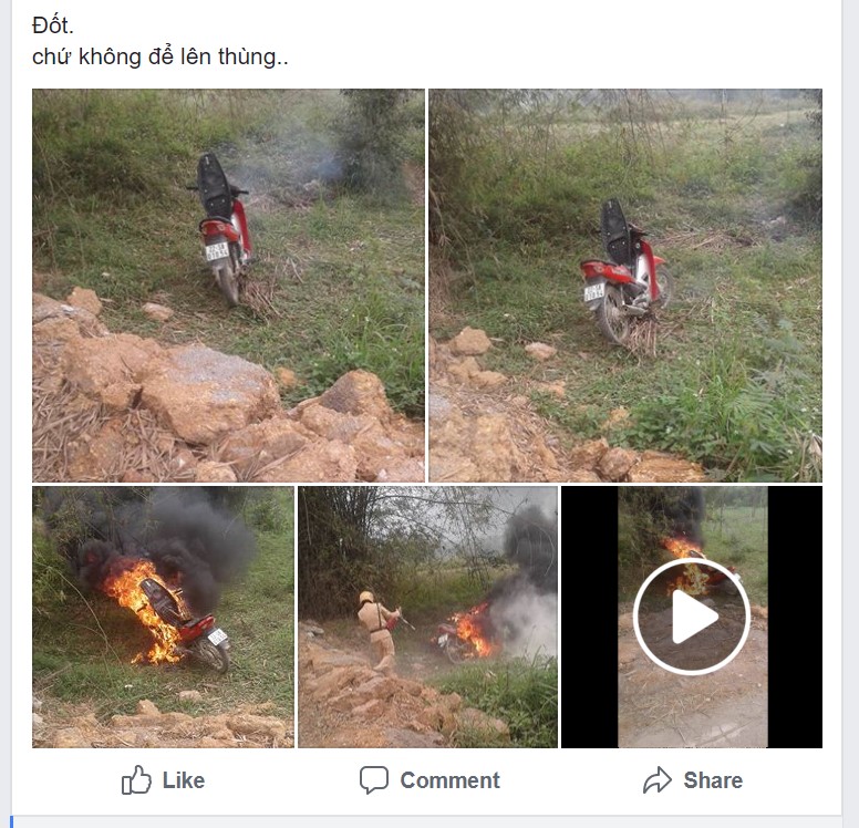 Đốt xe máy chống đối CSGT