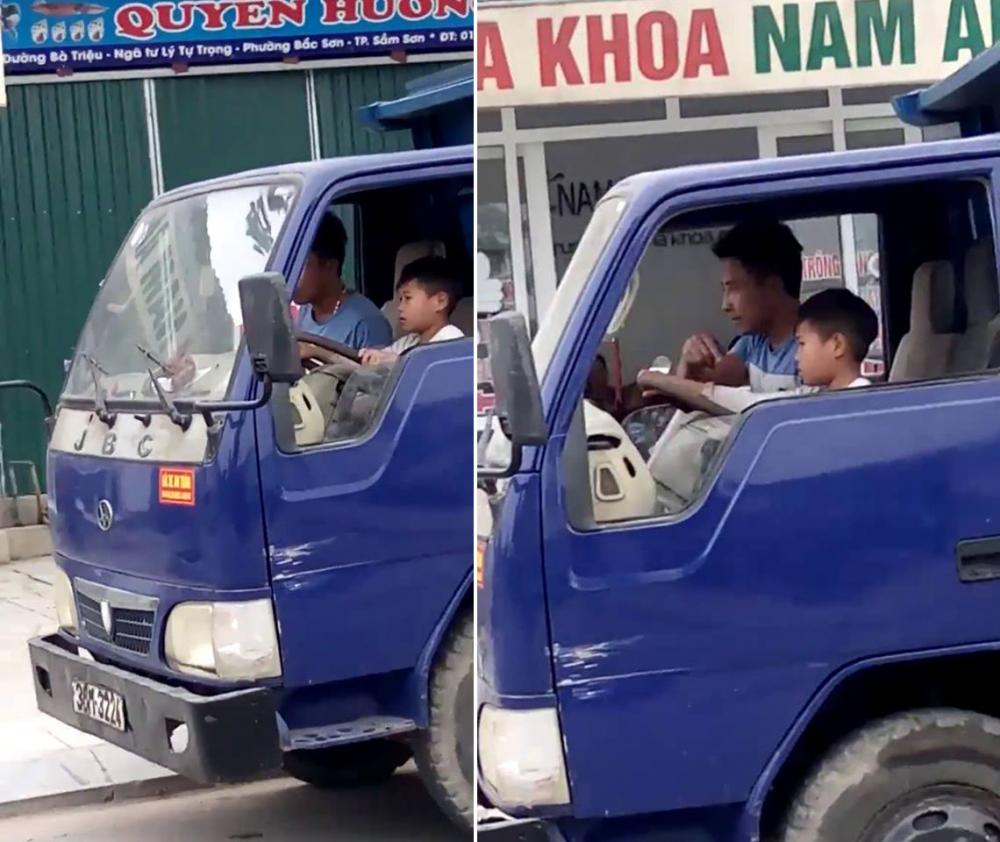 Hãi hùng với cảnh bé trai 8 tuổi lái xe tải lắc lư trên đường Hãi hùng với cảnh bé trai 8 tuổi lái xe tải lắc lư trên đường