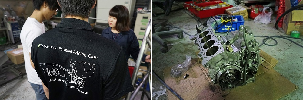 Mitsuhashi cùng bạn bè ở câu lạc bộ và khối động cơ mà họ đang chế tạo