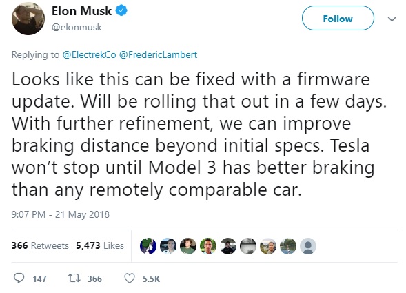 CEO Elon Musk đã nhanh chóng trả lời thông qua trang Twitter