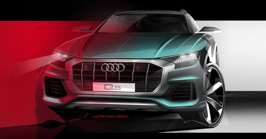 Hình ảnh phác họa đầu xe của Audi Q8 2019