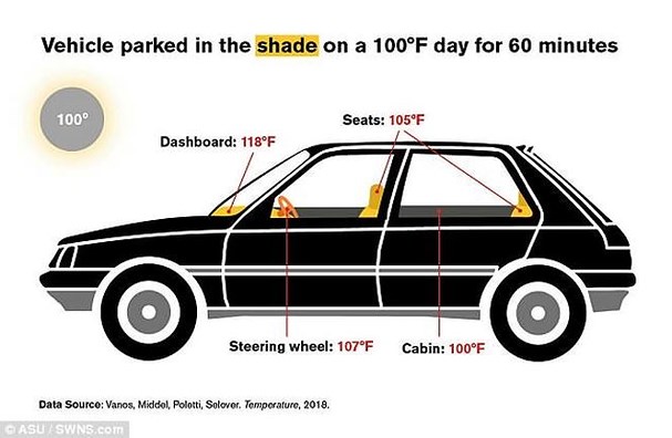 Xe ô tô đỗ dưới trời nắng nóng Nhiệt độ xe ô tô đỗ dưới trời nắng nóng