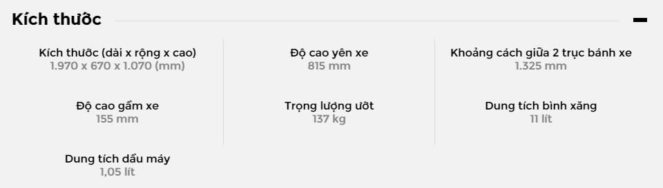 Kích thước của Yamaha R15 Kích thước của Yamaha R15