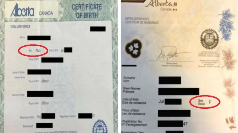 Giấy tờ khai sinh trước và sau của nam thanh niên ở Alberta, Canada