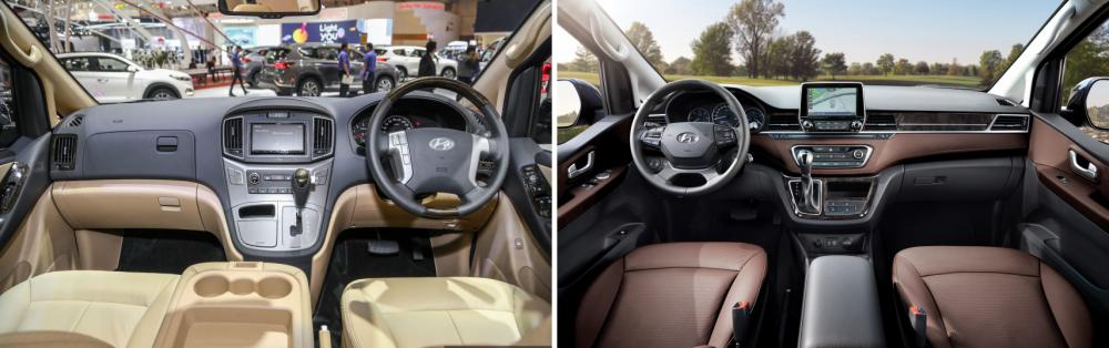 Nội thất Hyundai Grand Starex mới tại Indonesia (bên trái) khác hoàn toàn so với phiên bản ra mắt tại Hàn Quốc
