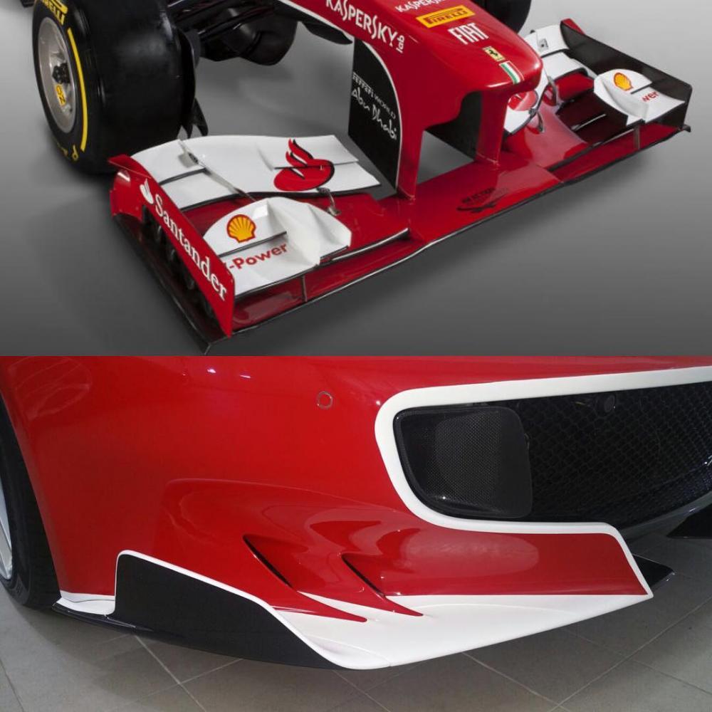 Phần cản va trước của siêu xe Ferrari F12tdf thuộc sở hữu Tunku Panglima Johor lấy cảm hứng từ mẫu xe đua F1 của Ferrari