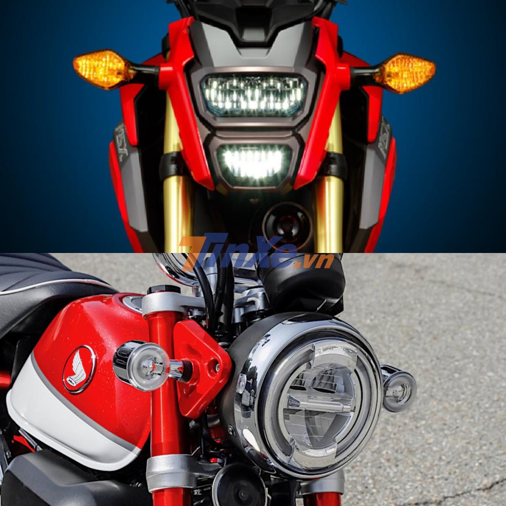 Đầu đèn Honda MSX (trên) so với Honda Monkey (dưới) Đầu đèn Honda MSX (trên) so với Honda Monkey (dưới)