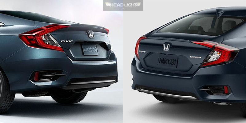 So sánh đuôi xe của Honda Civic cũ (bên trái) và phiên bản 2019 So sánh đuôi xe của Honda Civic cũ (bên trái) và phiên bản 2019