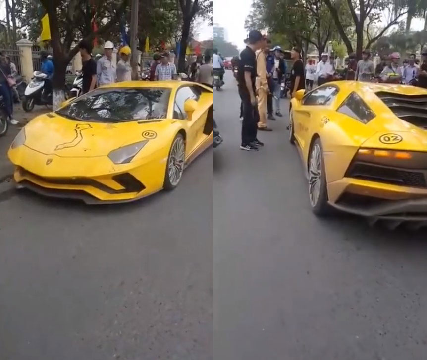Chiếc Lamborghini Aventador S bị va chạm với xe máy tại Việt Nam