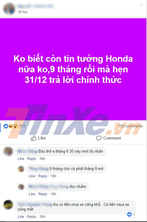 Đặt xe từ khoảng tháng 3 đầu năm 2018 nhưng sau 9 tháng người dùng này vẫn chưa nhận được Honda CR-V Đặt xe từ khoảng tháng 3 đầu năm 2018 nhưng sau 9 tháng người dùng này vẫn chưa nhận được Honda CR-V