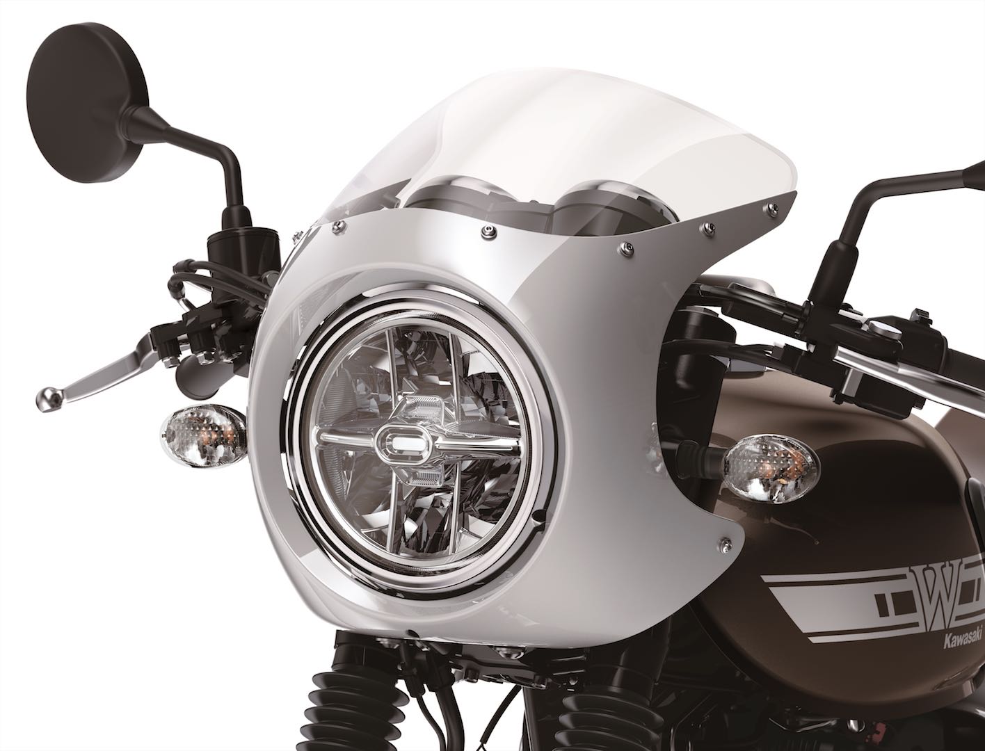 Thiết kế phần đầu của Kawasaki W800 Cafe 2019 gọn gàng và rất đẹp