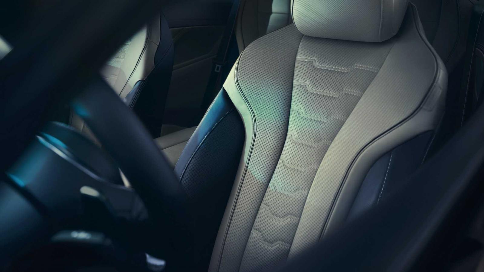 Ghế bọc da Merino màu trắng phối xanh dương Ghế bọc da Merino màu trắng phối xanh dương