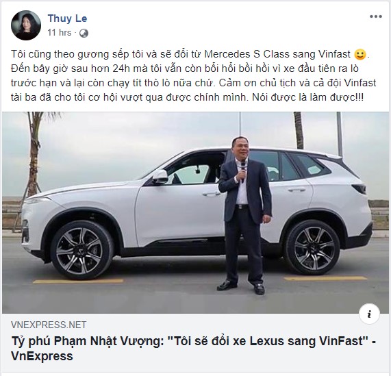 Chủ tịch VinFast Lê Thị Thu Thủy tuyên bố đổi Mercedes-Benz S-Class sang dùng xe VinFast