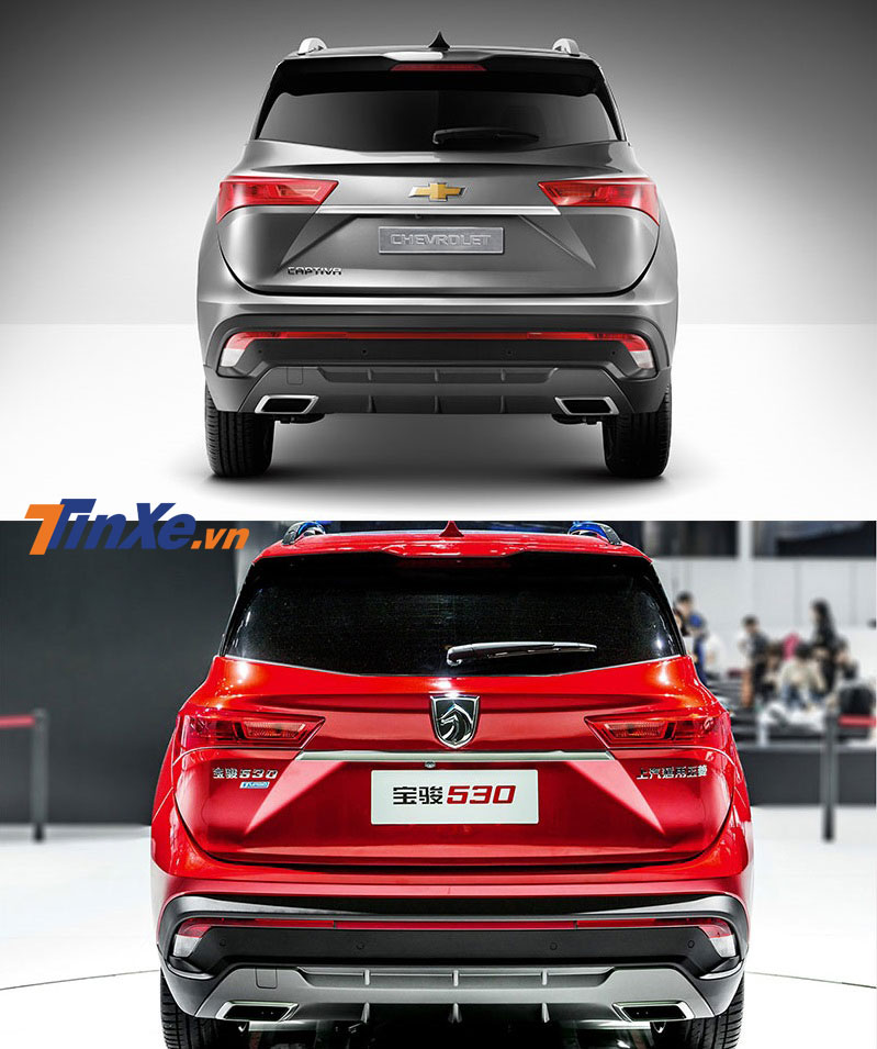 So sánh thiết kế đuôi xe của Chevrolet Captiva 2019 bản Thái Lan (trên) và Baojun 530