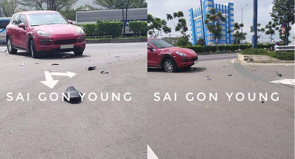 Chiếc SUV hạng sang Porsche hư hỏng sau tai nạn