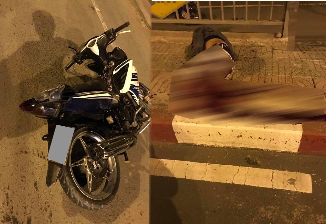 Hiện trường vụ tai nạn của nam thanh niên chạy xe Yamaha Exciter đứt lìa chân sau khi tông vào thành cầu