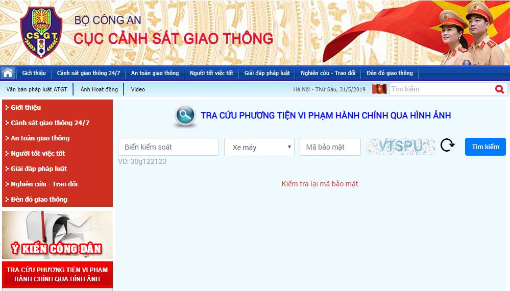 Giao diện tra cứu vi phạm qua hình ảnh dành cho người dân