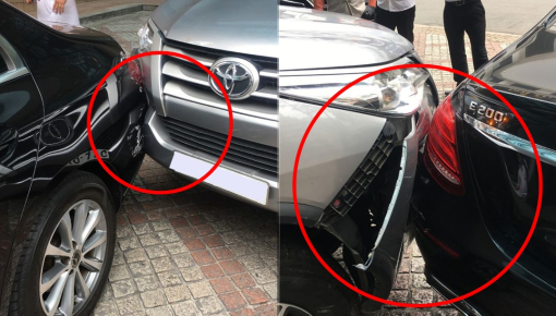Quận 1: Toyota Fortuner tông vào đuôi xe Mercedes-Benz E200 đang đỗ tại khách sạn