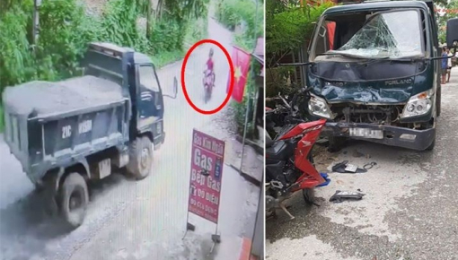 Video quay khoảnh khắc xe côn tay Honda Winner ôm cua lấn làn, tông trực diện ô tô tải tại Yên Bái