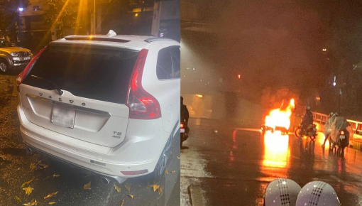 Tài xế lái xe sang Volvo bỏ chạy sau khi gây tai nạn khiến xe máy bốc cháy tại hầm chui Nguyễn Trãi