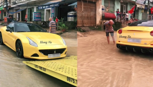 Video: Ferrari California T của đại gia Việt "chôn chân" giữa dòng nước lũ ở Lạng Sơn