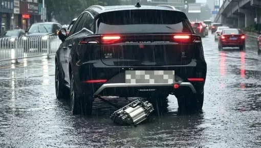 BYD Tang bị rơi mô-tơ điện phía sau khi chạy qua đoạn đường ngập