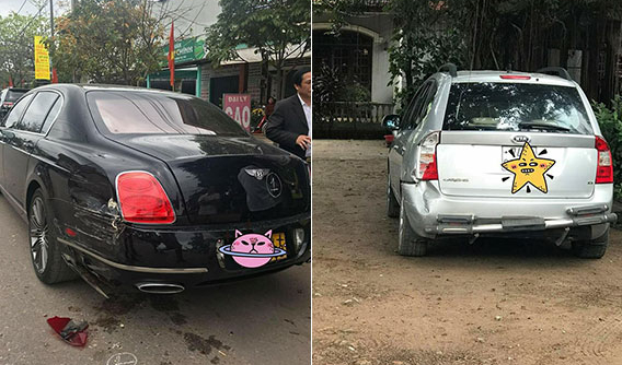 Quảng Trị: Kia Carens lùi ra đường, va quệt với xe sang Bentley
