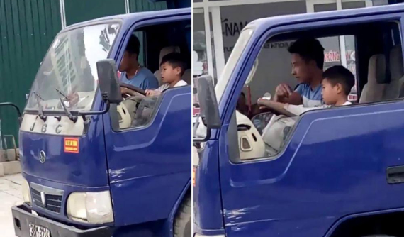Hãi hùng với cảnh bé trai 8 tuổi lái xe tải lắc lư trên đường