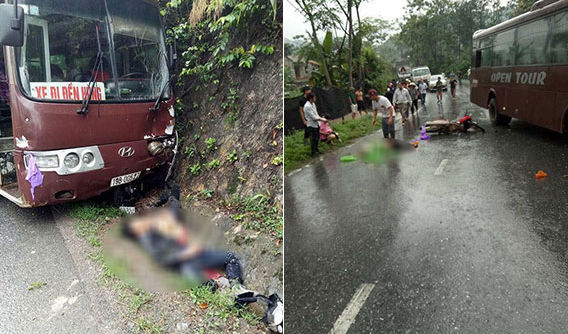 Ô tô khách va chạm Yamaha Exciter và Honda Wave trên đường đi Đền Hùng