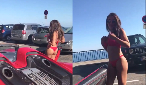 Hot girl mặc bikini "tông xuyệt tông" với Porsche 918 Spyder chỉ để nhảy theo điệu nhạc