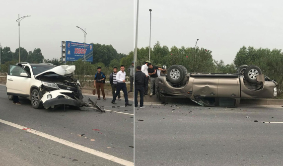 Nữ tài xế lái Kia Sorento, đâm lật ngửa Ford Ranger trên cao tốc Hà Nội - Bắc Giang