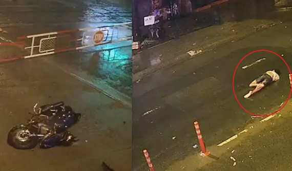 Đồng Nai: Nam thanh niên đi xe máy tông vào rào chắn tàu hỏa, mài mặt hàng chục mét trên đường