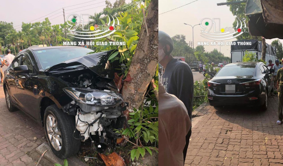 Thừa Thiên Huế: Mazda2 tông 3 xe máy đang dừng mua nước mía rồi đâm gãy đôi cây xanh trên vỉa hè