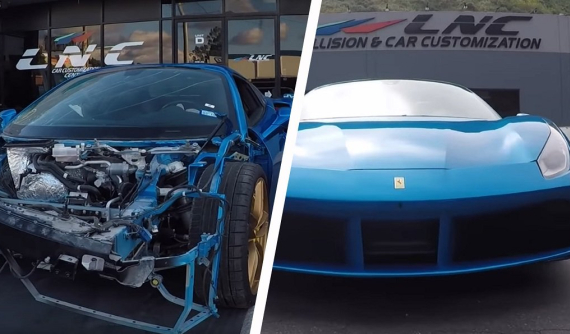 Chứng kiến siêu xe Ferrari 488 Spider bị vỡ nát phần đầu được sửa chữa như mới