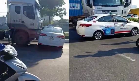 Vụ taxi Vinasun bị ủi trên quãng đường 120 m tại Đà Nẵng: Tài xế xe đầu kéo khai "tưởng bó phanh"