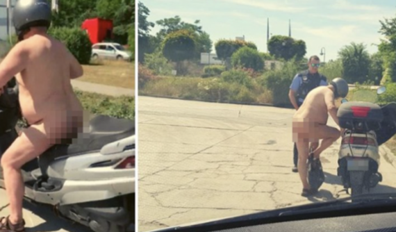 Nắng nóng hơn 40 độ, người đàn ông khỏa thân chạy xe cho mát