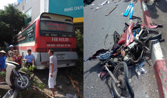 Xe khách nổ lốp, tông hàng loạt ô tô và xe máy trên cầu Bãi Cháy khiến 5 người thương vong