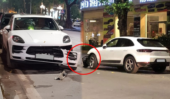 Hà Nội: Porsche Macan hơn 3,1 tỷ đồng đỗ trên đường bị xe khác va quẹt khiến cản va trước bung ra