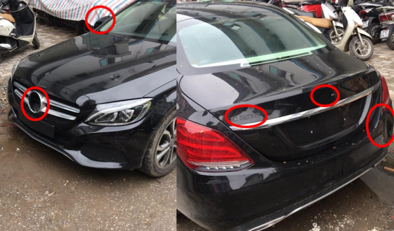 Mercedes-Benz C200 đỗ bên đường với các logo bị "vặt" sạch sẽ, cư dân mạng tìm thấy điểm đáng ngờ