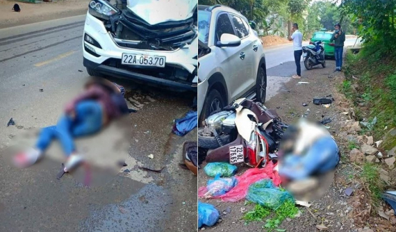 Tuyên Quang: Ô tô chạy lấn làn để vượt, tông trực diện xe máy khiến 2 người thương vong
