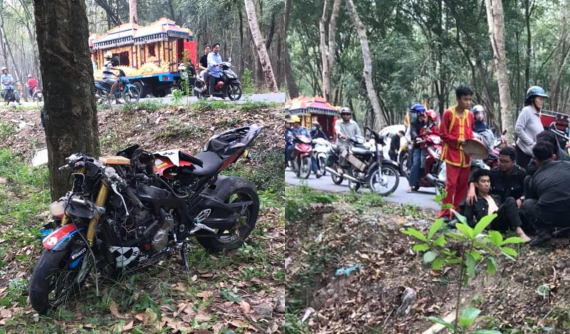 Củ Chi: Xe phân khối lớn đi đưa tang mất lái, BMW S1000RR gặp nạn khiến chiếc xe biến dạng