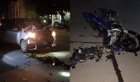 Thái Bình: "Thông chốt" cảnh sát giao thông, thanh niên trong đoàn đua tông xe máy vào ô tô