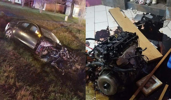 Đang đứng trong nhà, một người bị động cơ của chiếc xe sang Jaguar XE văng trúng