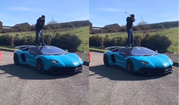 Đại gia đánh golf ngay trên mui xe carbon của Lamborghini Aventador SV Roadster trong mùa dịch Covid-19