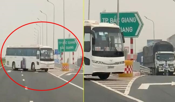 Hết chạy ngược chiều trên Quốc lộ, xe chở công nhân Samsung lại chạy ngược chiều ở cao tốc