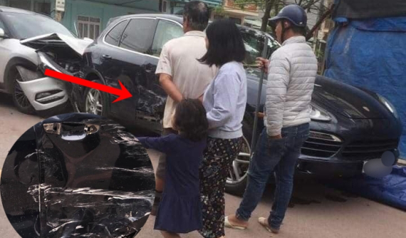 Quảng Ninh: Hyundai Tucson "hôn" đuôi xe Porsche Cayenne nhưng phần hông chiếc SUV tiền tỷ bị móp nặng