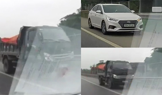 Ớn óc với video 2 xe ben cùng Hyundai Accent chạy ngược chiều trên cao tốc Hà Nội - Thái Nguyên