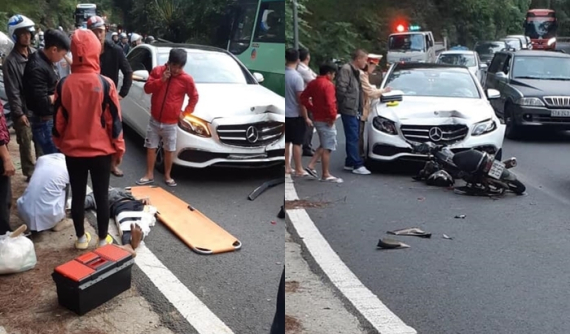 Xe máy lấn làn tông trực diện vào xe Mercedes-Benz do nữ lái ở đèo Prenn