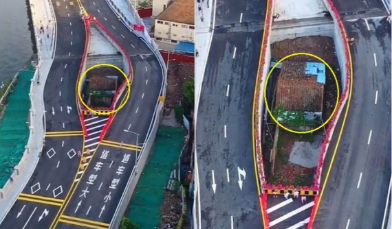 Chuyện lạ: Ngôi nhà nằm lọt thỏm giữa cây cầu mới xây vì chủ nhà không chịu rời đi